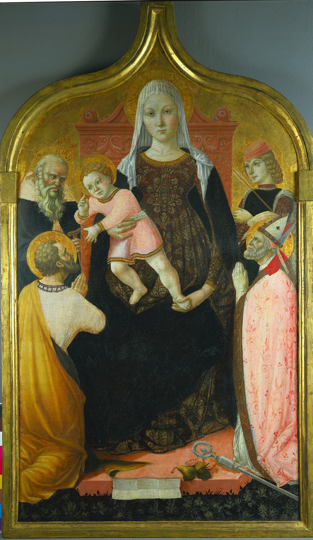 Photo of collection object Virgin and Child, with Saints Anthony Abbott, Mark, Severino, and Sebastian