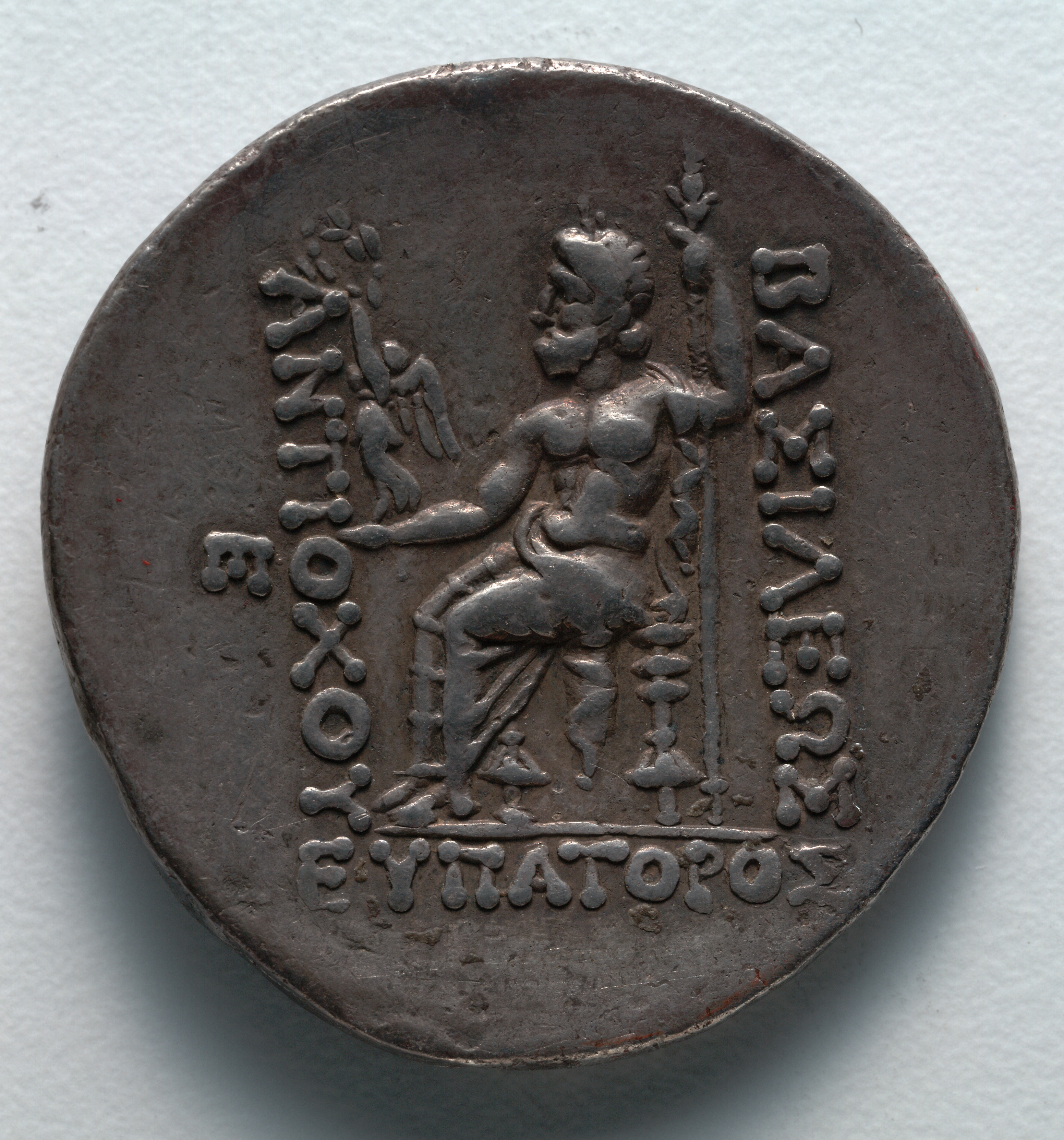Tetradrachm: Zeus Nikephoros (Seated, Holding Nike) (reverse