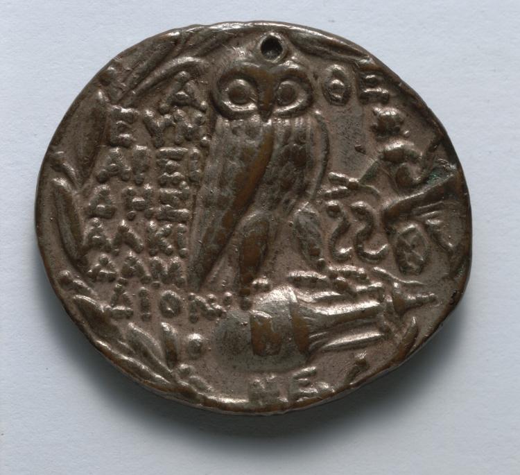 Electrotype Replica of Tetradrachm: Owl, Panathenaic Amphora, Triptolemos in Chariot, within Wreath (reverse)
