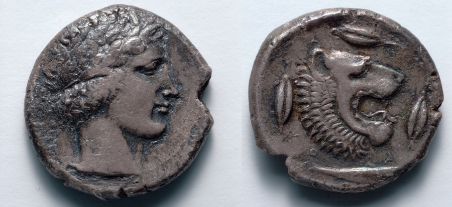 Tetradrachm: Head of Apollo (obverse); Head of Lion (reverse)