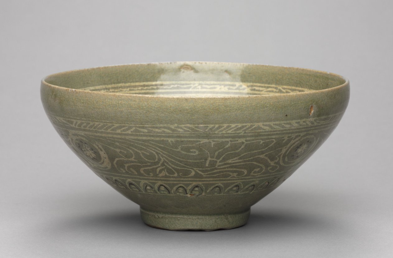 Bowl with Inlaid Waterfowl, Willow, and Reed Design