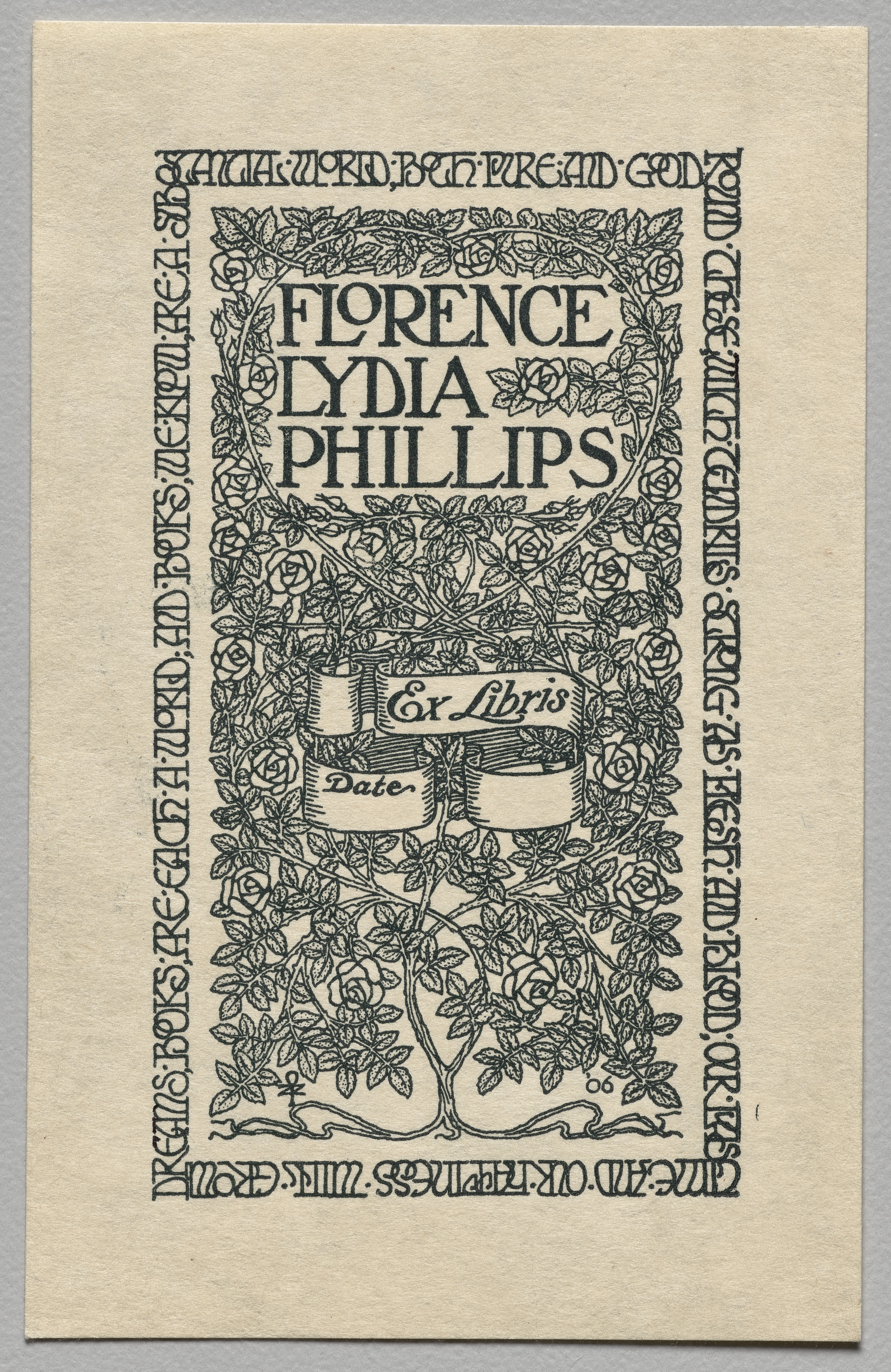 Unknown artist, Bookplate: Florence Lydia Phillips