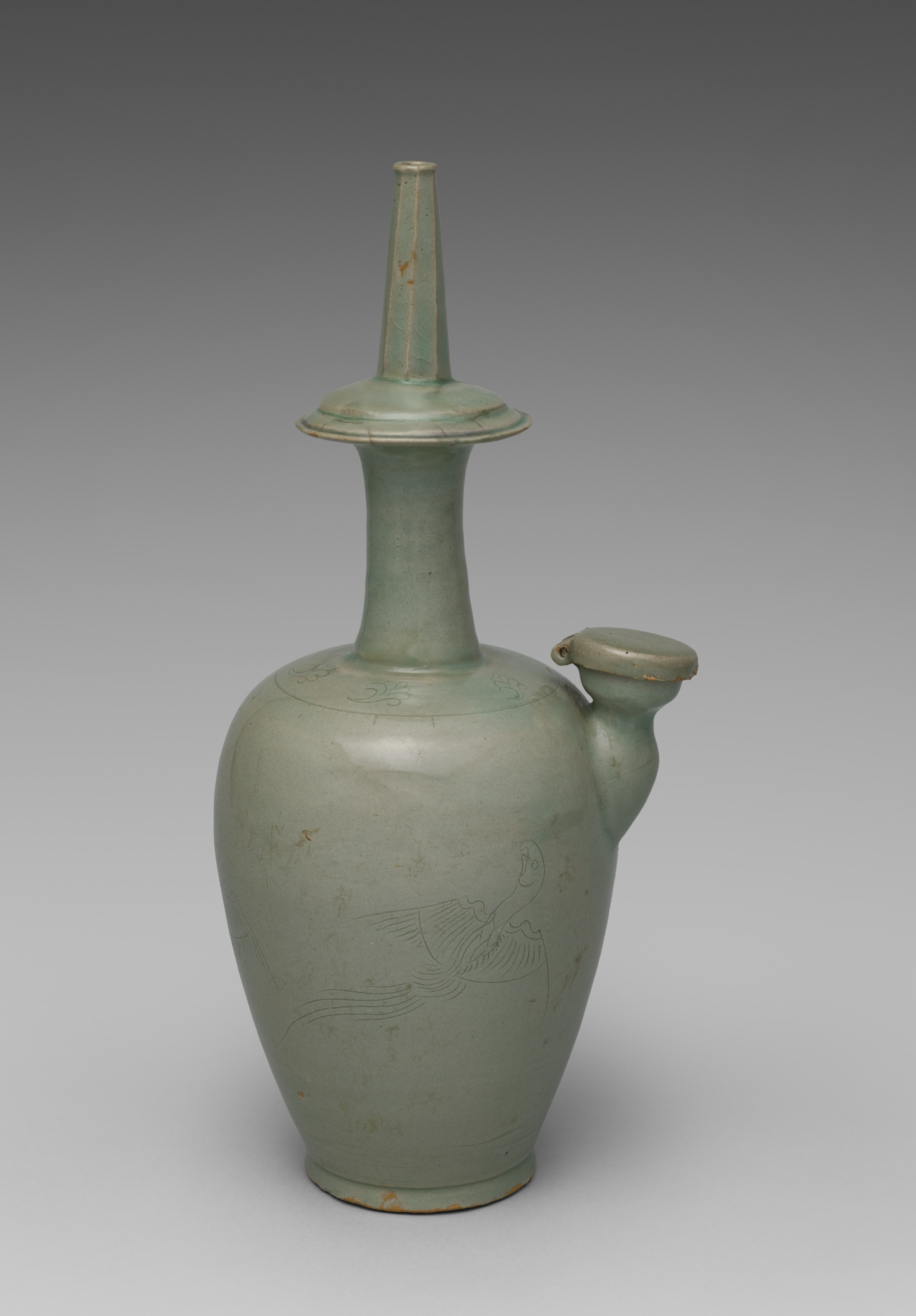 Water Ewer for Rituals (Kundika) with Incised Parrot Design
