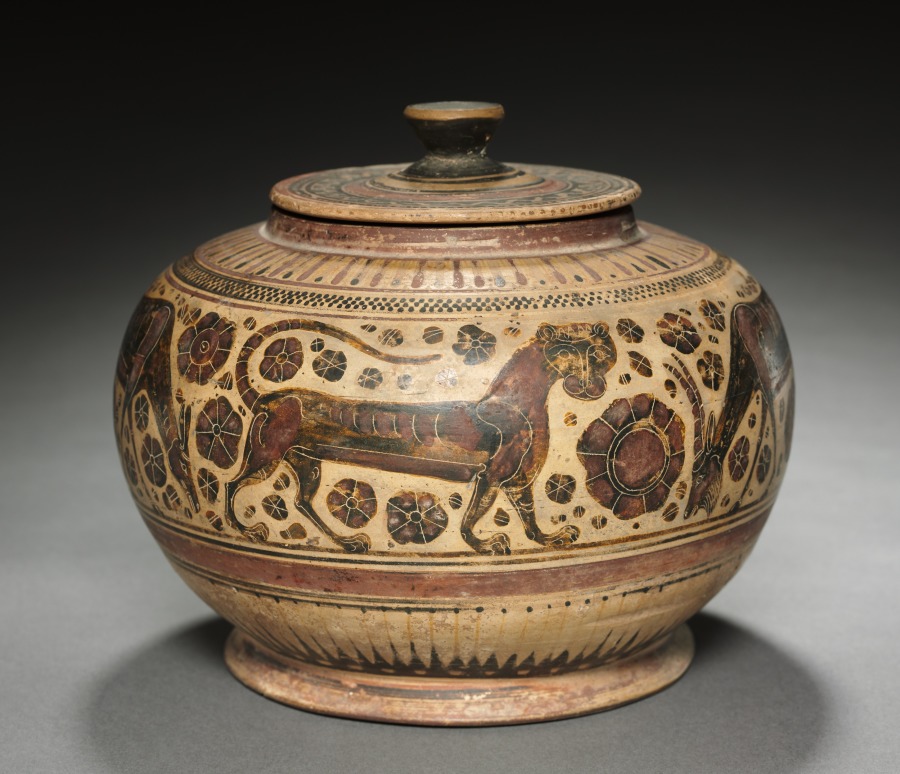 Black-Figure Pyxis (Cylindrical Lidded Box): Animals