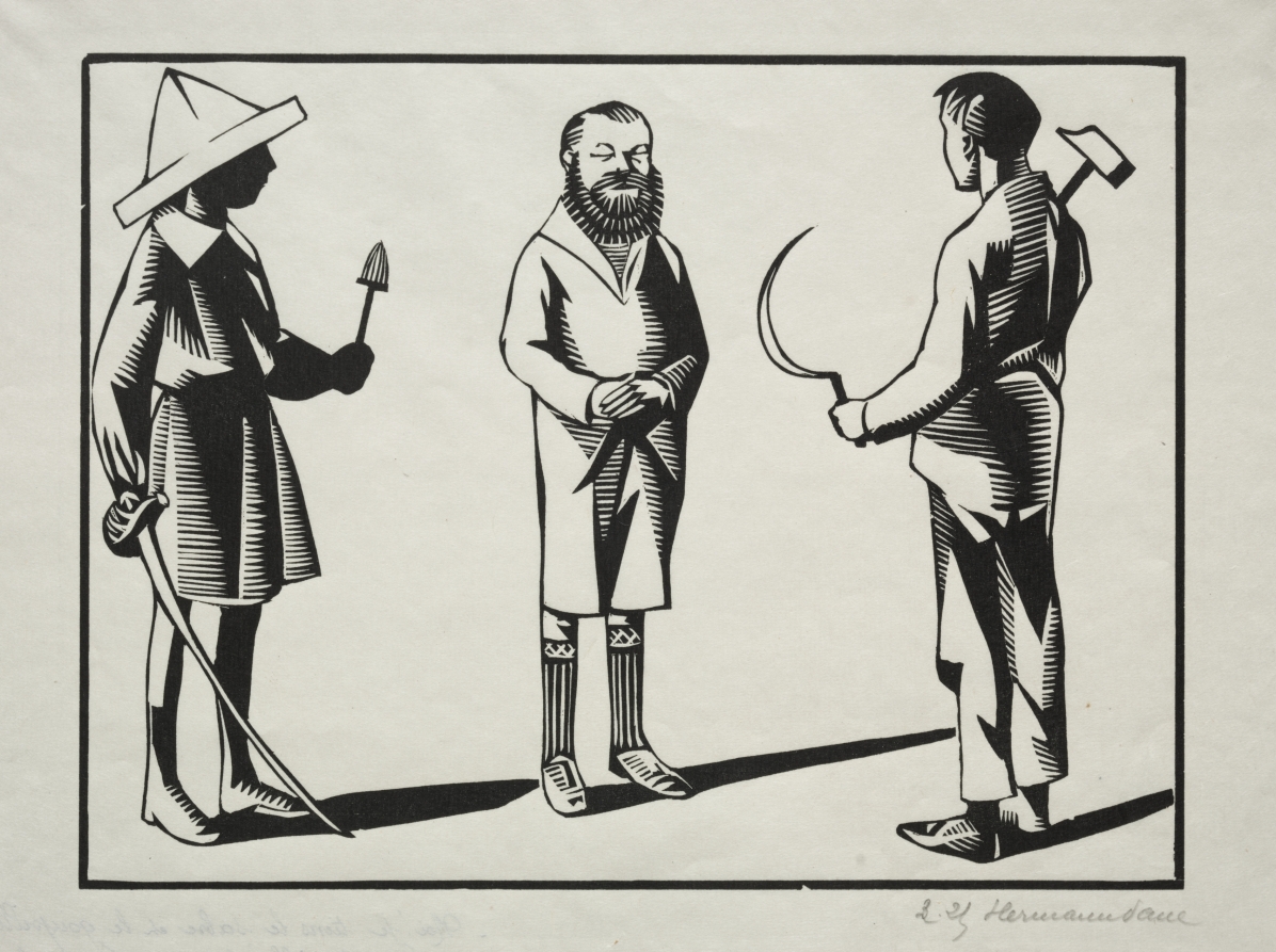 Moi!  je tiens le sabre, et le goupillon; toi la faucille, le marteau et ler pastel.  C'est la barbe.