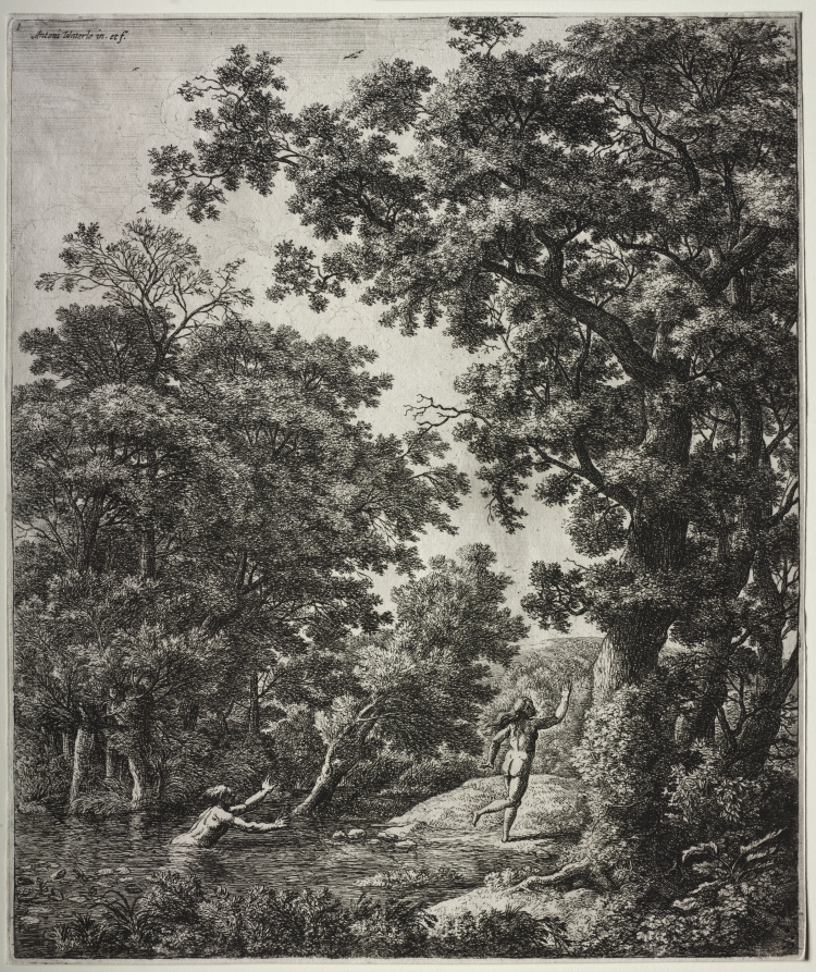 Six large upright landscapes with scenes from Ovid's Metamorphoses: Alpheus and Arethusa