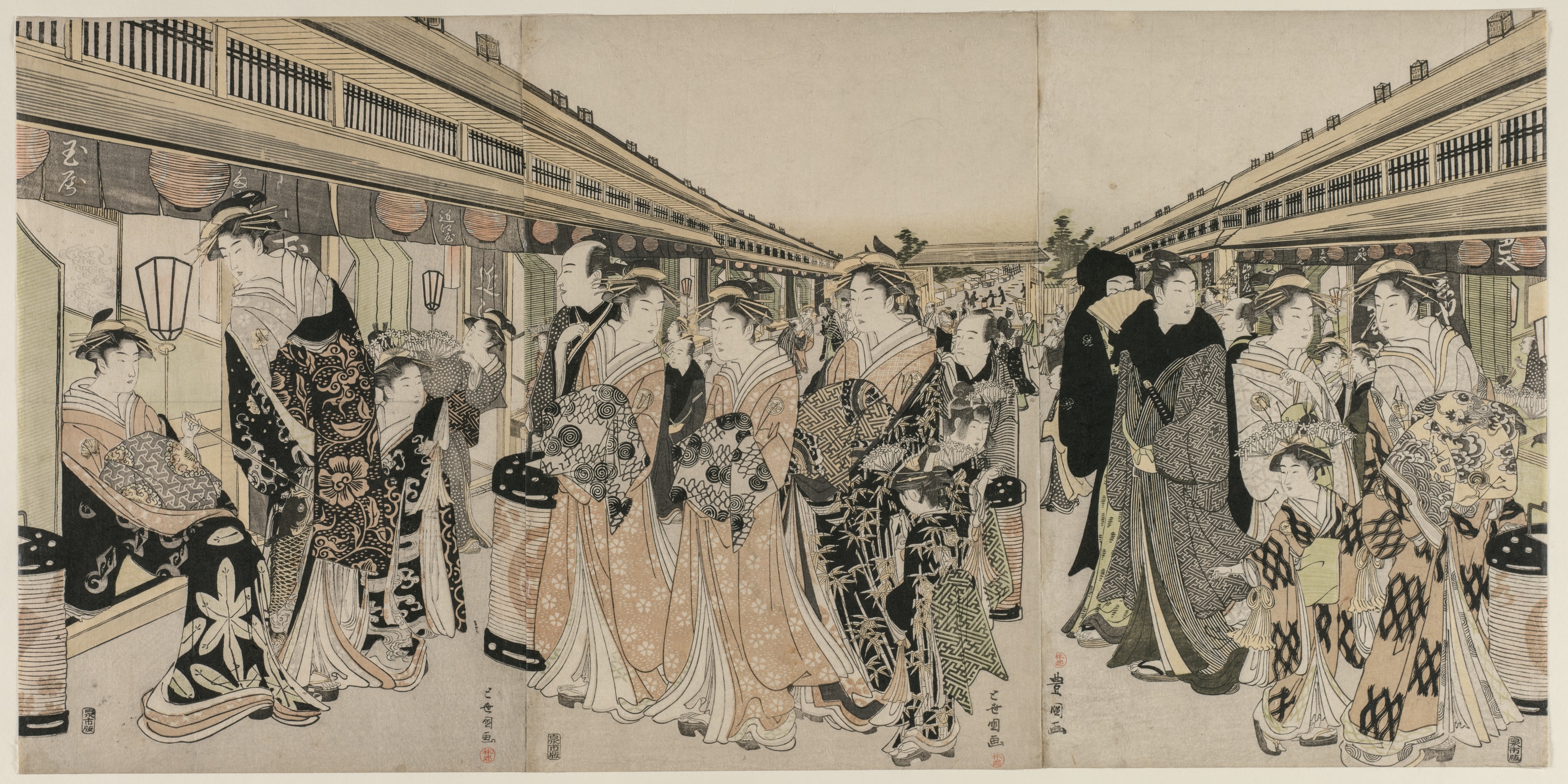 版画 onchanmant Courtesans Promenading on the Nakanochō | Cleveland Museum