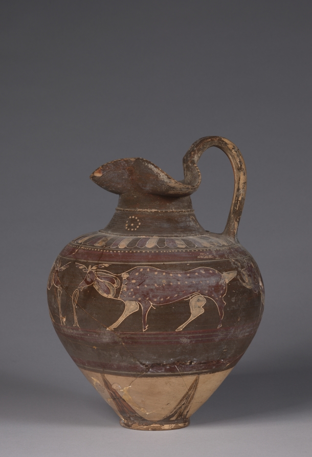 Polychrome Oinochoe (Wine Jug): Deer and Lions (?)
