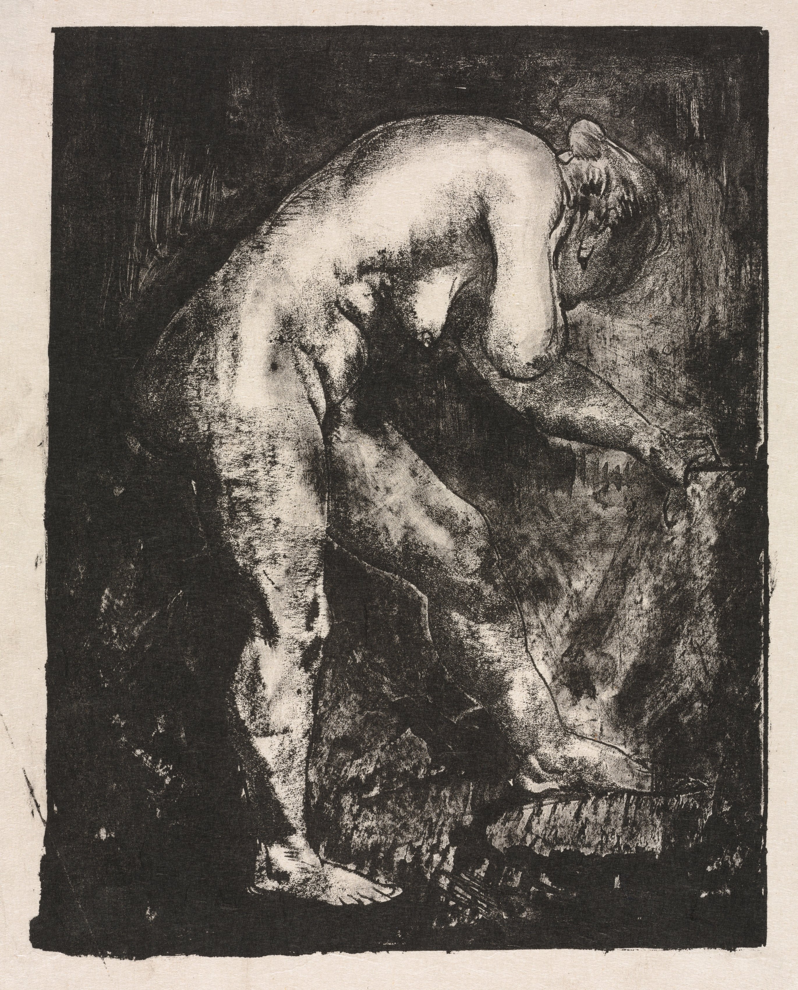 Standing Nude Bending Forward, third state