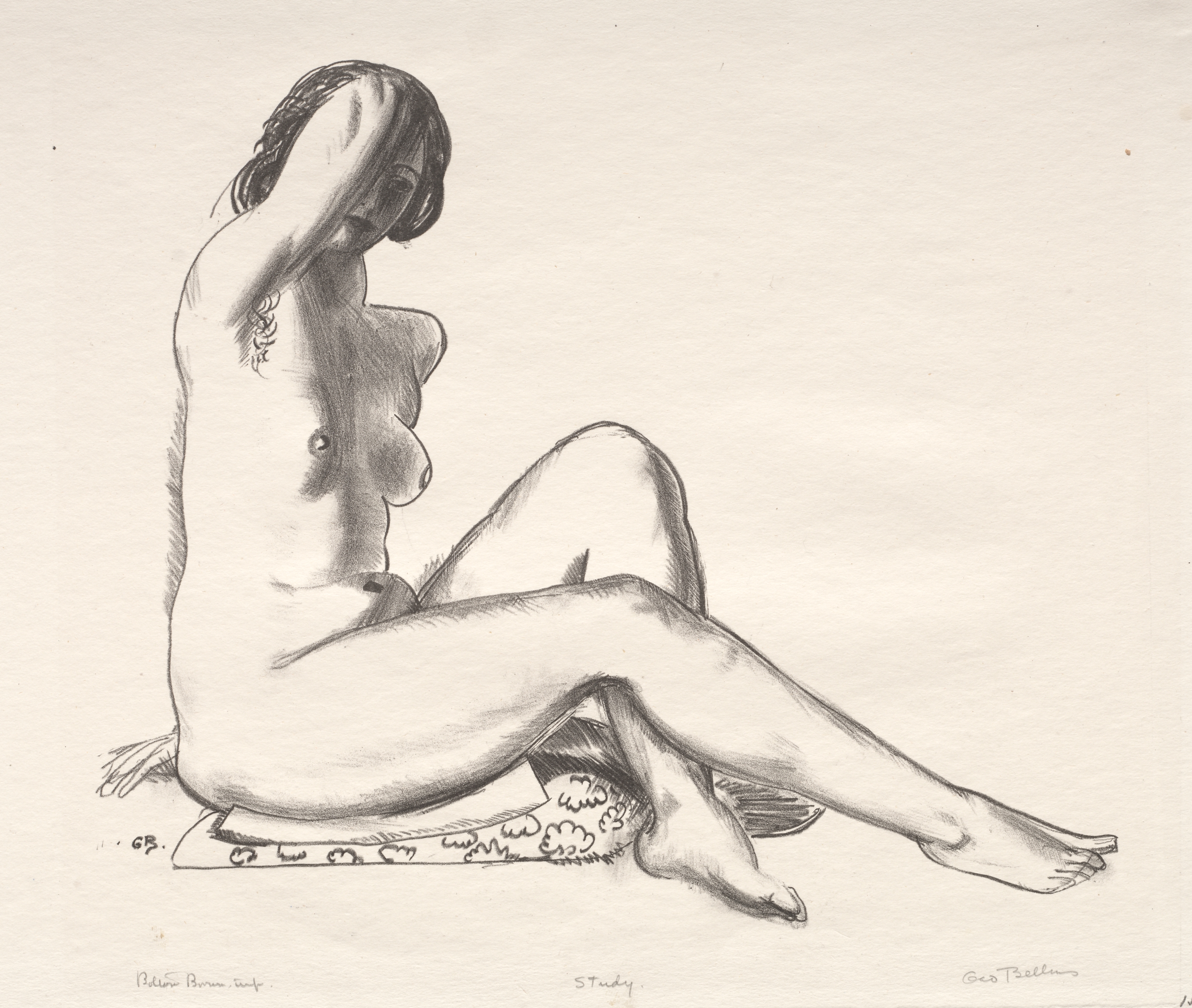 Nude Study, Girl Sitting on a Flowered Cushion