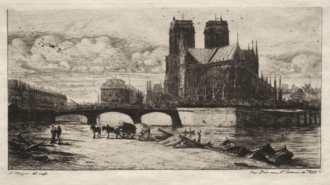 Etchings of Paris:  The Apsis of the Cathedral of Notre Dame
