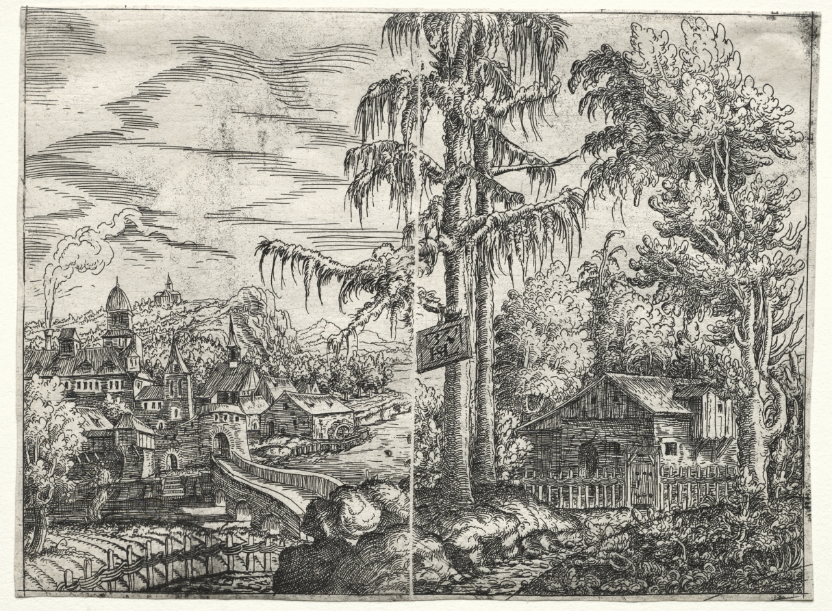 Landscape with the Town on a River and the Cottage between Trees
