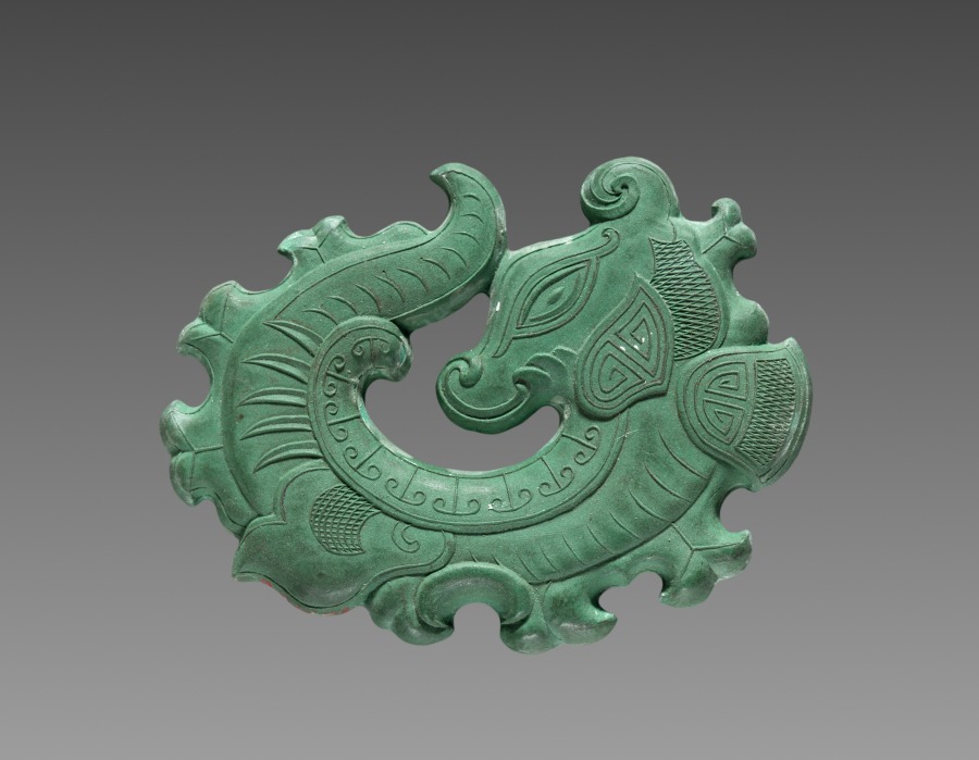 Box with Ink Cakes: Green Ink Cake in Shape of Coiled Dragon