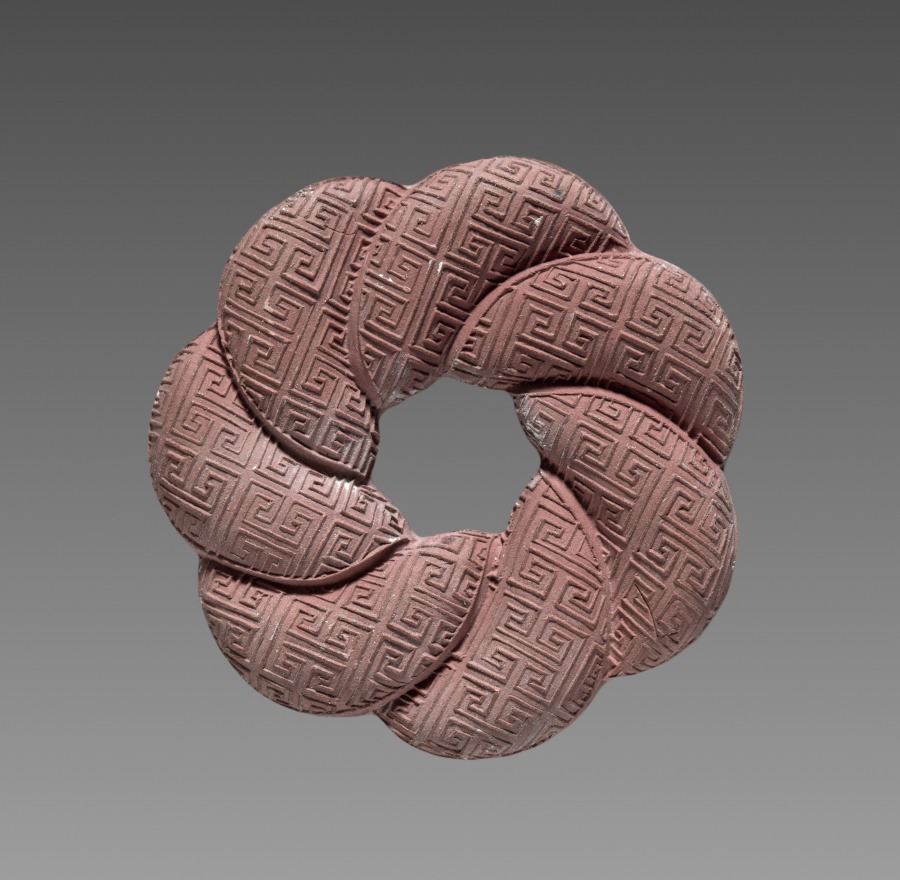 Box with Ink Cakes: Red Ink Cake in Shape of a Brocade Knot