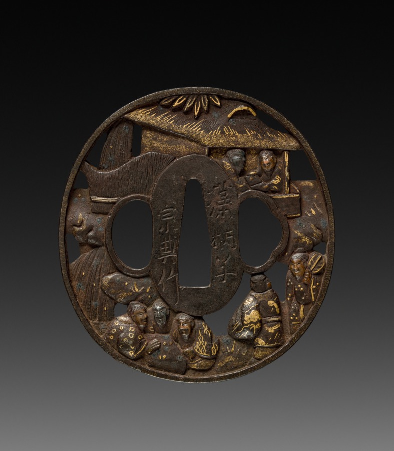 Sword Guard (Tsuba) with Daikokuten and Ebisu: Description of null - Snorql  for Cultural Japan