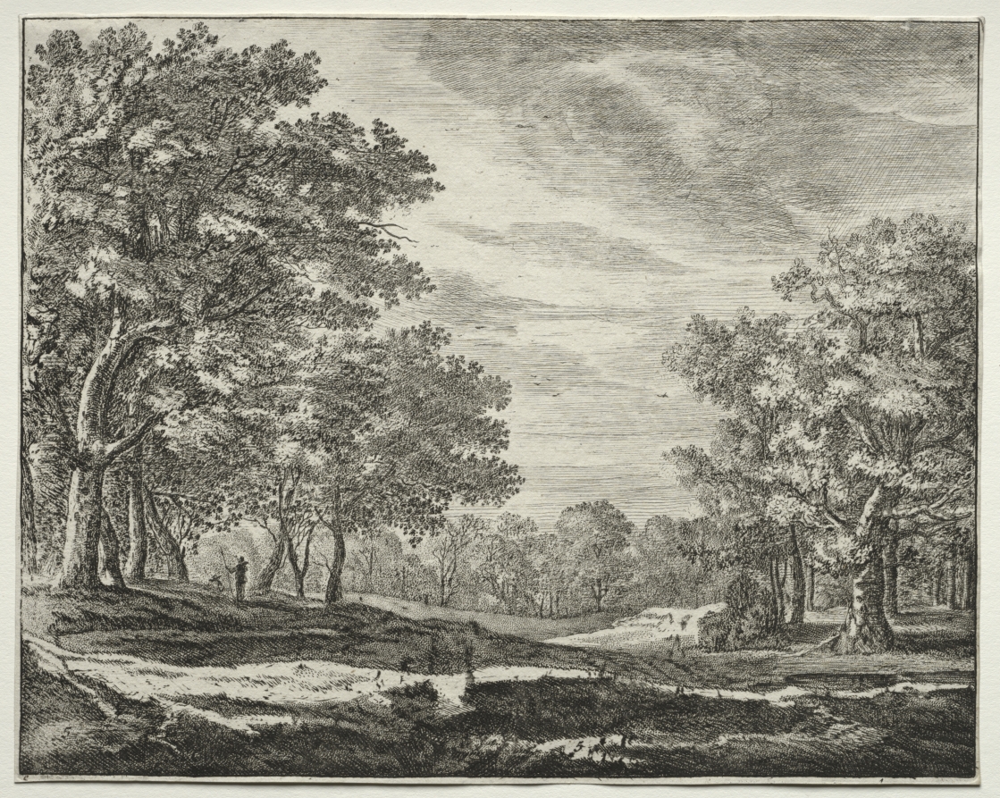 Six views in the Wood of the Hague: Plate 5, A Man with a Staff in His Hand