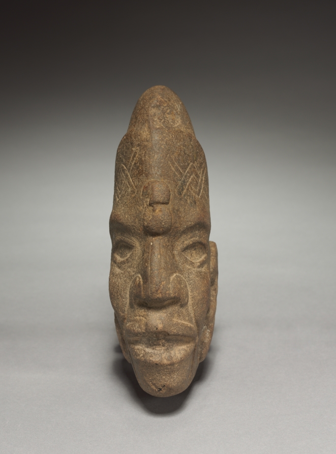 Ballgame Thin Stone Head (Hacha) by Unknown Artist (600), stone at Cleveland Museum of Art