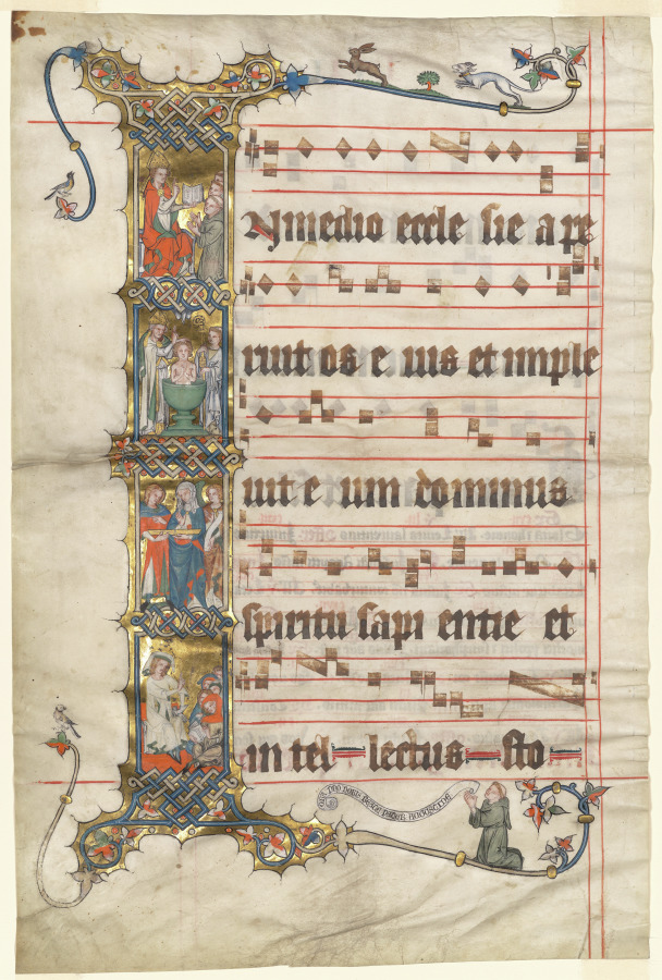 Leaf from the Wettinger Gradual: Historiated Initial (I) with Scenes from the Life of St. Augustine