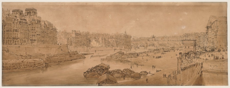 A Selection of Twenty of the Most Picturesque Views in Paris:  View of the City with the Louvre taken from the Pont Marie