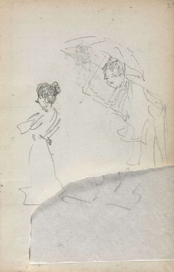 Italian Sketchbook: Standing Woman in profile & Man with an Umbrella (page 2)