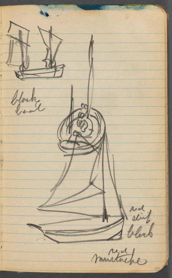 Sketchbook, page 137: Sailboats with notes 