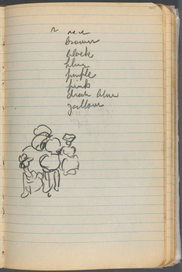 Sketchbook, page 106: Figures with color notaions 