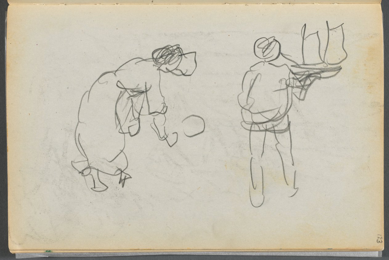 Sketchbook- The Granite Shore Hotel, Rockport, page 123: Two Figures with Sailboat 