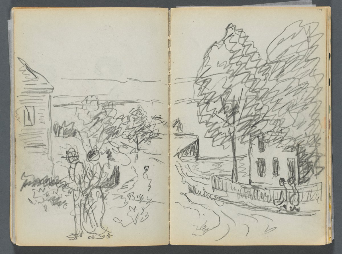Sketchbook- The Granite Shore Hotel, Rockport, page 076 & 77: Village Scene 