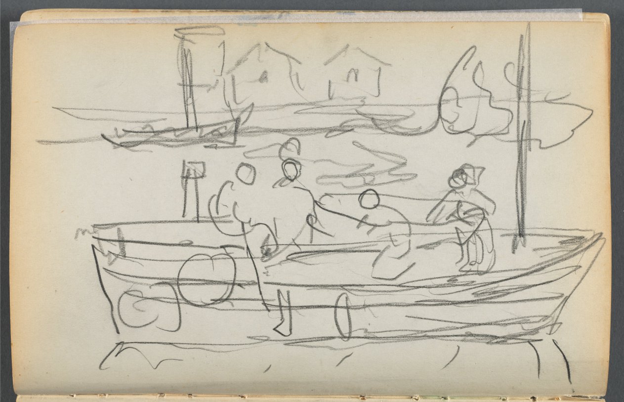 Sketchbook- The Granite Shore Hotel, Rockport, page 032: Figures on a Boat 