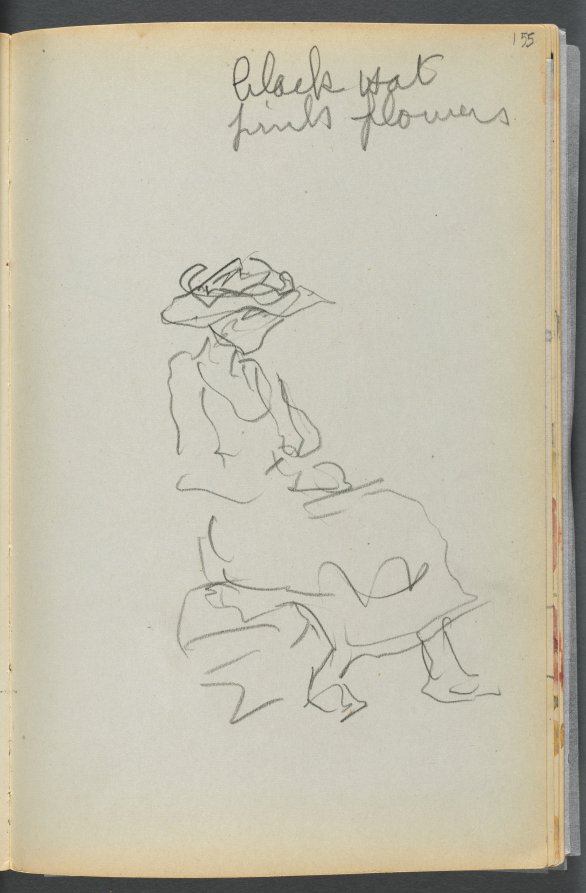 Sketchbook- The Granite Shore Hotel, Rockport, page 155: Seated Woman with Notes 