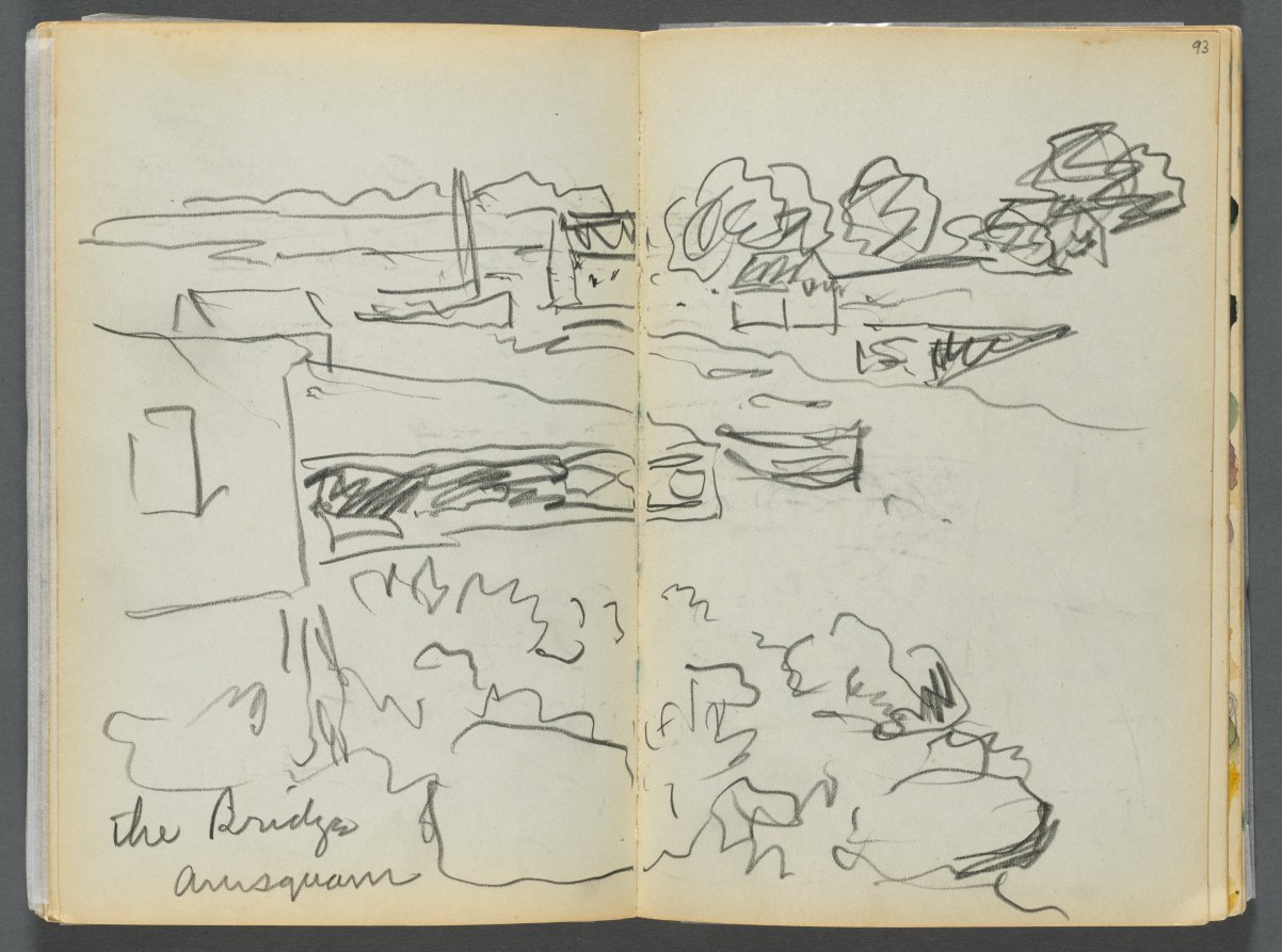 Sketchbook- The Granite Shore Hotel, Rockport, page 092 & 93: "The Bridge , Annisquam" 