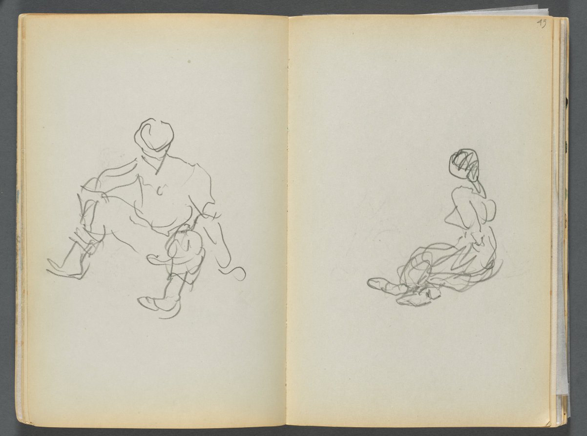 Sketchbook- The Granite Shore Hotel, Rockport, page 044 & 45: Male and Female Seated Figures 