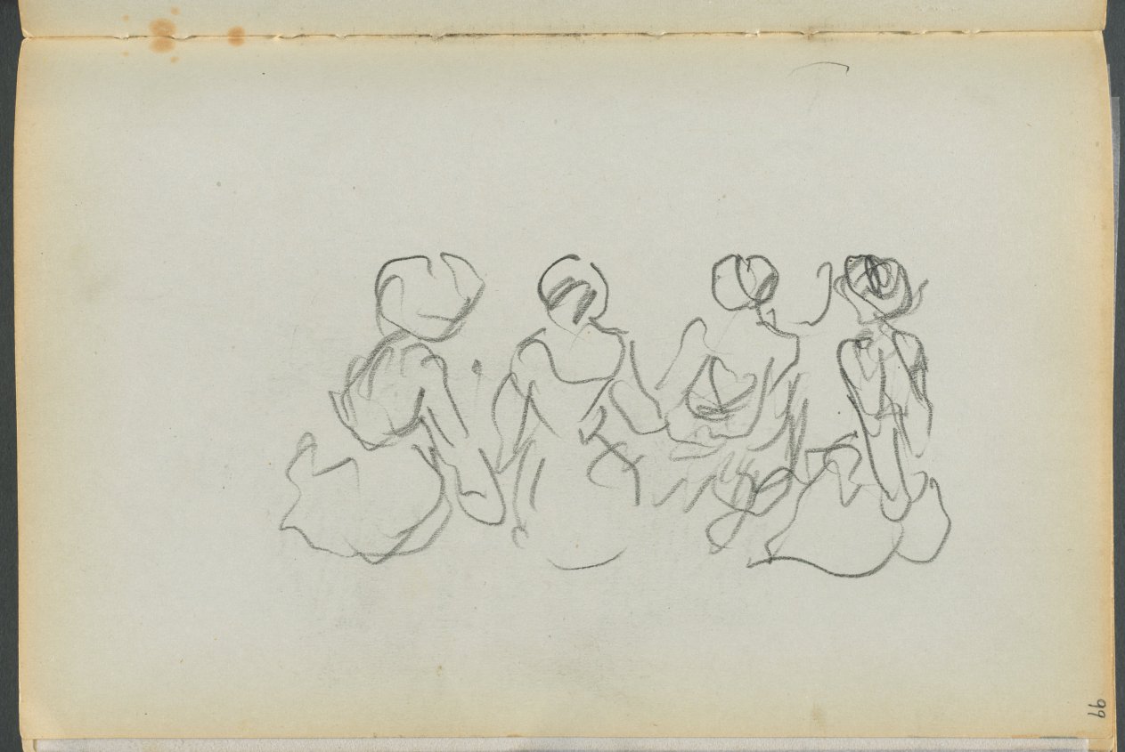 Sketchbook- The Granite Shore Hotel, Rockport, page 099: Seated Female Figures 