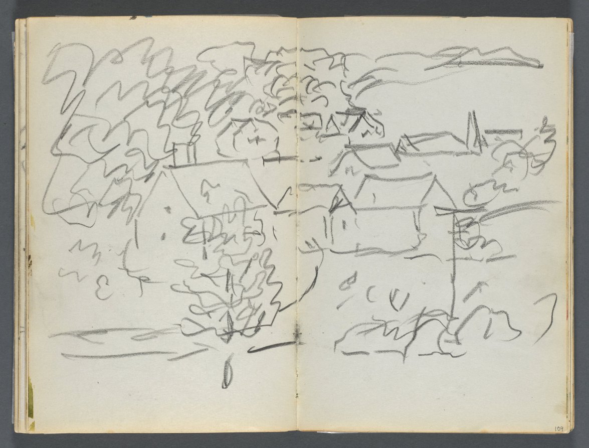 Sketchbook, The Dells, N° 127, page 108 & 109: Landscape with Houses