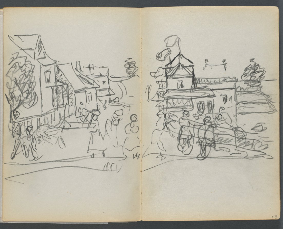 Sketchbook, The Dells, N° 127, page 174 & 175: Village with Houses and Road 