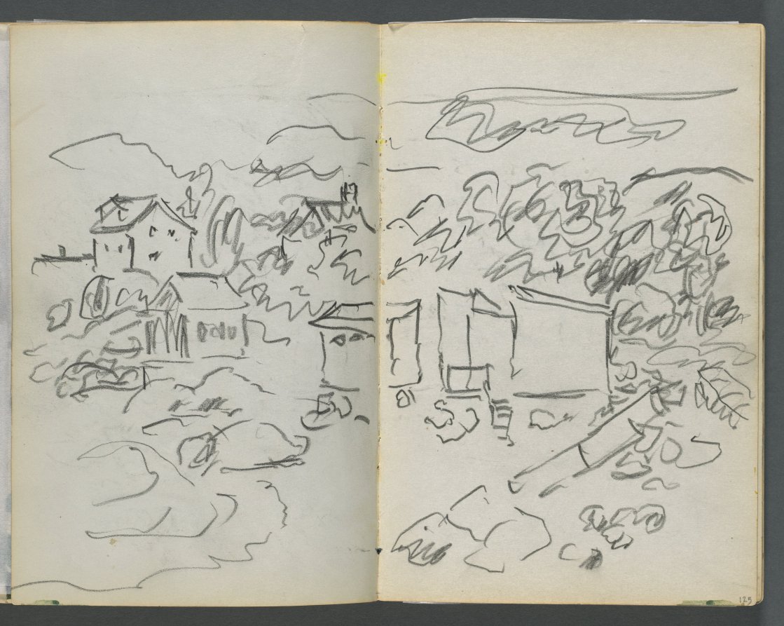 Sketchbook, The Dells, N° 127, page 124 & 125: Landscape with Houses