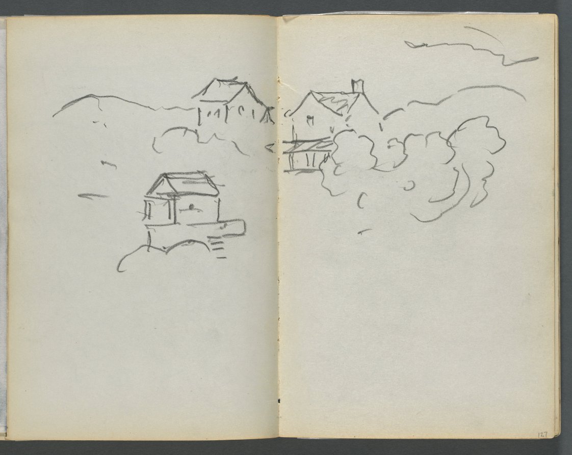 Sketchbook, The Dells, N° 127, page 126 & 127: Landscape with Houses