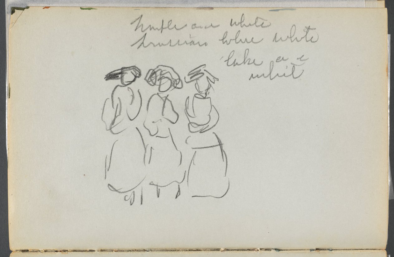 Sketchbook, The Dells, N° 127, page 140: Three Figues with Color Notations 