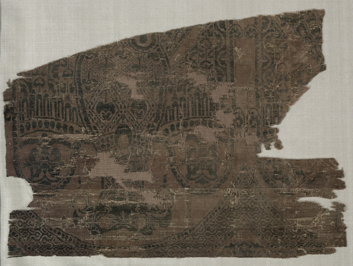 Samite fragments with double-headed eagles, from the tomb of Saint Bernard Calvo