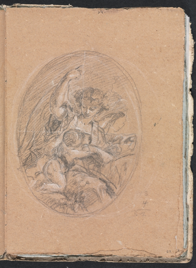 Verona Sketchbook: Figure with child in roundel (page 67)