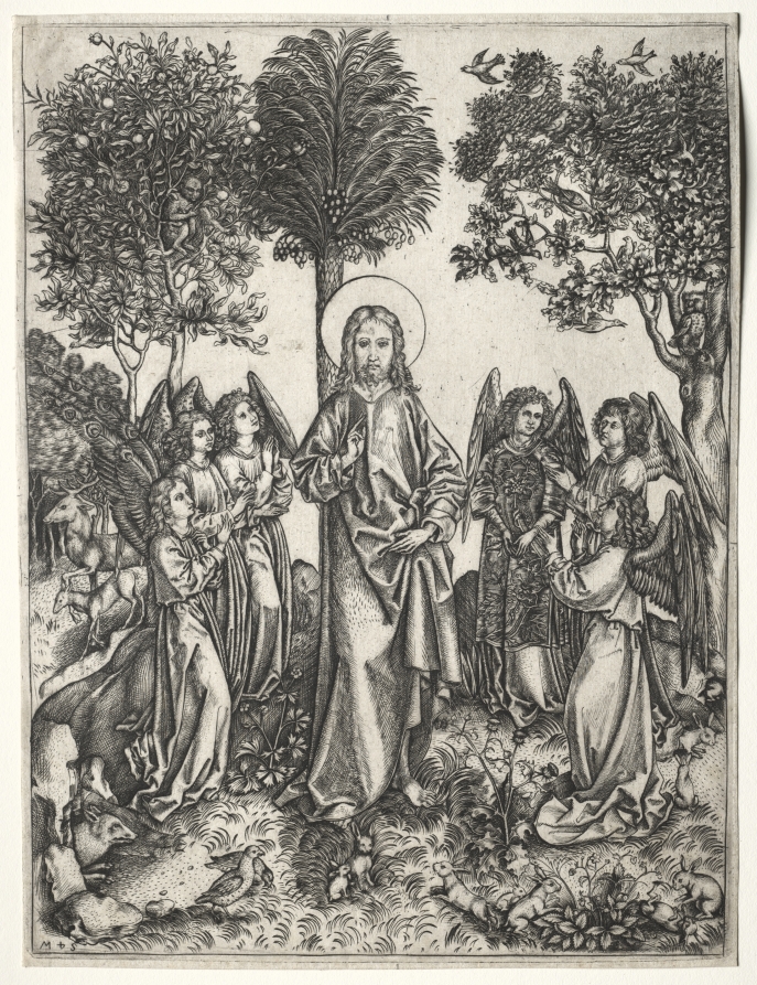 Christ in the Wilderness Attended by Six Angels by Master I. E., The Cleveland Museum of Art
