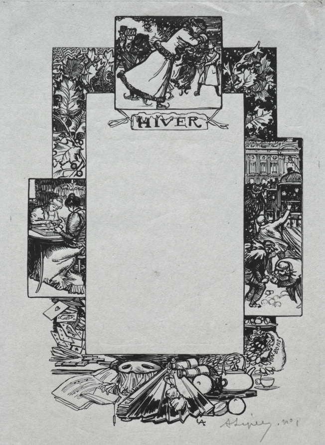 Paris Almanac, 1897:  Decorative Border, Winter