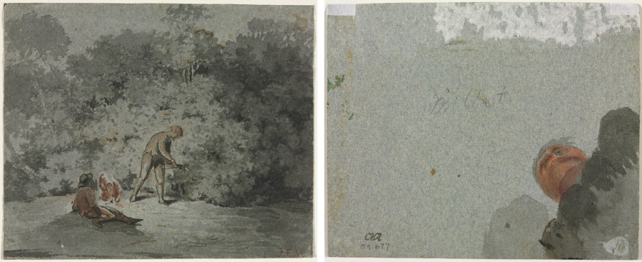 Faggot Gatherer (recto) Study of a Head seen from Below (verso)