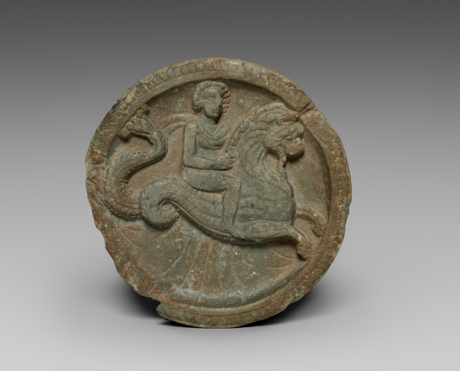 Patera with Man Riding Monster by Unknown Artist (1), gray schist at Cleveland Museum of Art