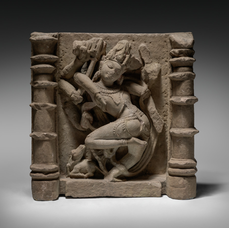Eight Armed Shiva Dancing Between Two Pillars by Unknown Artist (900), sandstone at Cleveland Museum of Art