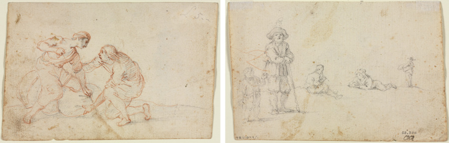 Two Men Tying a Bundle (recto) Five Figure Studies (verso)