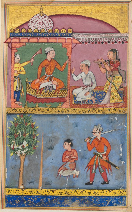 The handmaiden appeals for justice and the prince is taken to the execution site for the fourth time, from a Tuti-nama (Tales of a Parrot): Eighth Night