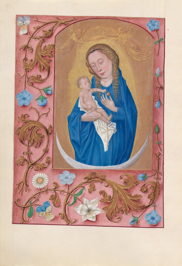 Hours of Queen Isabella the Catholic, Queen of Spain:  Fol. 159v, Woman Clothed in the Sun