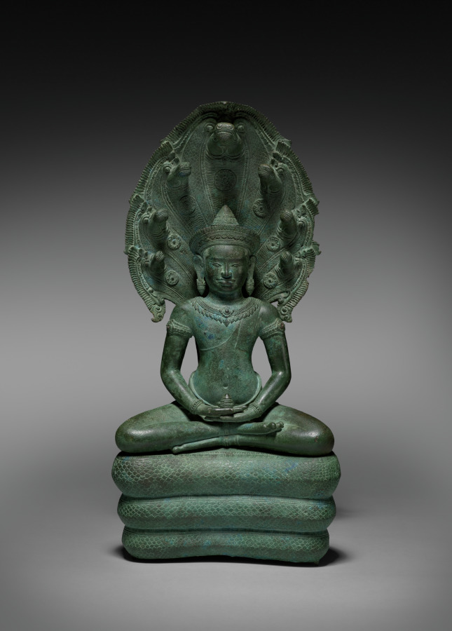Naga-Enthroned Buddha by Unknown Artist (1100), bronze with traces of gilding at Cleveland Museum of Art