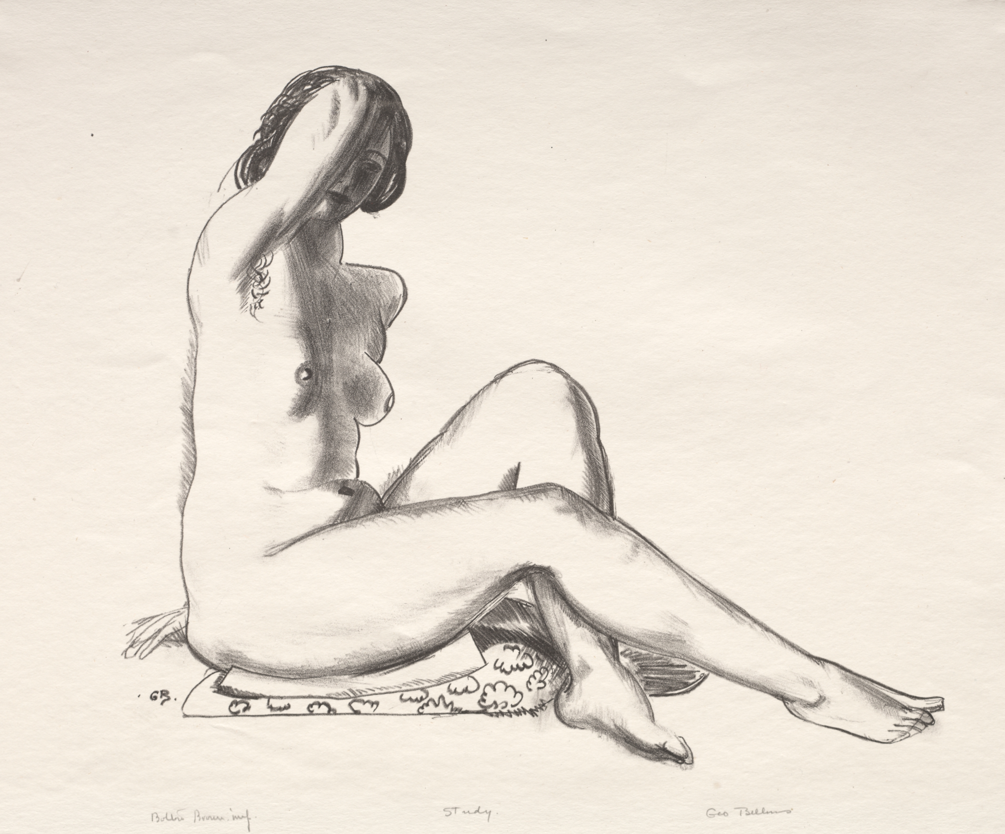 Nude Study, Girl Sitting on a Flowered Cushion